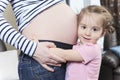 Little cute girl embracing her pregnant mother Royalty Free Stock Photo