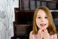 Little cute girl with first lost milk tooth Royalty Free Stock Photo