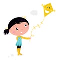 Little cute girl Flying Kite. Royalty Free Stock Photo