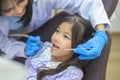 Little cute girl having teeth examined by dentist in dental clinic, teeth check-up and Healthy teeth concept Royalty Free Stock Photo