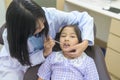 Little cute girl having teeth examined by dentist in dental clinic, teeth check-up and Healthy teeth concept Royalty Free Stock Photo