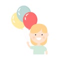 Little cute girl holding colorful balloons. Happy boy celebrate Royalty Free Stock Photo