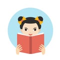 Little cute girl reading a book. Flat vector.