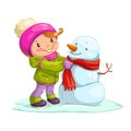 Little cute girl with snowman Royalty Free Stock Photo