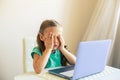 Little cute girl using laptop to have video call Royalty Free Stock Photo