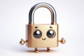 little cute happy lock 3d character with bulging eyes on solid a white background. ai generative