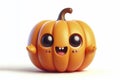 little cute happy pumpkin 3d character with bulging eyes on solid a white background. ai generative Royalty Free Stock Photo