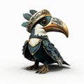 Little Cute Hornbill: 3d Bird Model With Crown In Fantasy Style