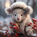 little cute koala wearing a winter hat