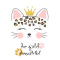 Little cute leopard head vector illustration.