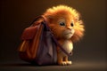 Little cute lion cub goes with a bag.AI generated. AI generated