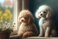 little cute little poodles puy sitting by window