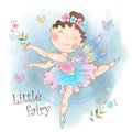 Little cute magic fairy with flowers. Vector Royalty Free Stock Photo