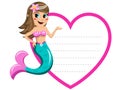 Little cute mermaid blank heart shape border isolated