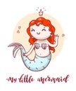Little cute mermaid with calligraphic inscription