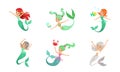 Little Cute Mermaids Set, Beautiful Mythical Colorful Marine Creatures Cartoon Vector Illustration Royalty Free Stock Photo