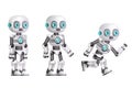 Little cute modern android run stand robot character artificial intelligence isolated on white background 3d realistic