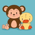 Little cute monkey and duck characters
