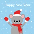 Little Cute Mouse in a red Santa s cap and scarf Royalty Free Stock Photo