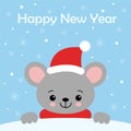 Little Cute Mouse in a red Santa s cap and scarf Royalty Free Stock Photo