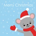 Little Cute Mouse in a red Santa s cap and scarf Royalty Free Stock Photo