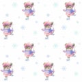 Little cute mouses ice skatings. Seamless pattern with Hand painted watercolor illustrations