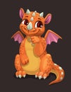 Little cute orange dragon. Fantasy animal. Funny cartoon monster.