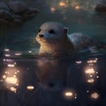 Little cute otter in a magic lake