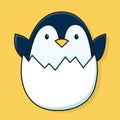 Little cute penguin peeks out of the egg. Vector illustration Royalty Free Stock Photo