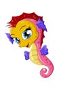 Cute pink yellow seahorse design animal cartoon vector illustration