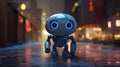 Little cute robot. Lovely Robotic Toy. Concept art of funny personal assistant robot. 3d illustration Generative AI