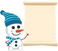 Little Cute Snowman and Parchment Sign
