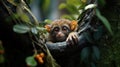 Little cute tarsier monkey in the tree, close up portrait. Generative AI Royalty Free Stock Photo