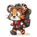 Little cute tiger backpacker, cartoon chibi style, AI generative