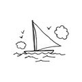 Little cute tiny sailboat sailboat line doodle sketch.