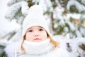 Little cute toddler girl portrait, outdoors on a sunny winter day. Royalty Free Stock Photo