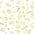 Little Cute Watercolor Flowers and Leaf seamless pattern. Royalty Free Stock Photo