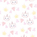 Little cute white cat unicorn - seamless pattern Royalty Free Stock Photo