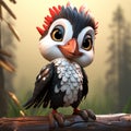 Little Cute Woodpecker: High-quality Cartoon Character In Fantasy Style