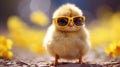 little cute yellow chicken in glasses on nature background.Generative AI Royalty Free Stock Photo