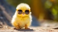 little cute yellow chicken in glasses on nature background.Generative AI Royalty Free Stock Photo