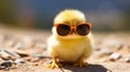 little cute yellow chicken in glasses on nature background.Generative AI Royalty Free Stock Photo
