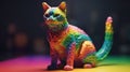 Little 3d cubes showing all rainbow color palette covering whole body shape of the cat. Generative AI