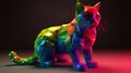 Little 3d cubes showing all rainbow color palette covering whole body shape of the cat. looking straight into camera. Generative