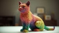 Little 3d cubes showing all rainbow color palette covering whole body shape of the cat. looking straight into camera. Generative