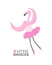 Little Dancer. Dancing ballerina flamingo. Fashion t shirt design