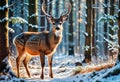 little dappled deer in winter forest. Generative AI