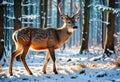 little dappled deer in winter forest. Generative AI