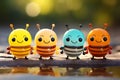 little darlings cuties a bees, honey, a laborer, a hard worker, yellow and black striped animals cheerful joyful happy