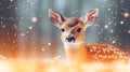 Little deer in winter on a fabulous background. AI generated